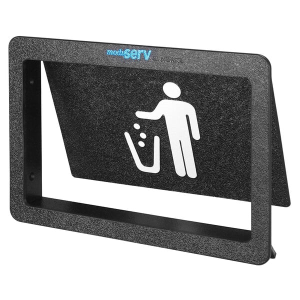 A black rectangular Vollrath flush-mount trash receptacle door with white symbols.