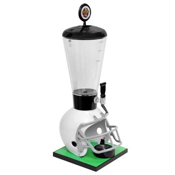 A white football helmet shaped beer tower.