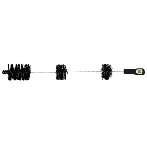 A black Beer Tubes cleaning brush with a long wire and two black bristles.