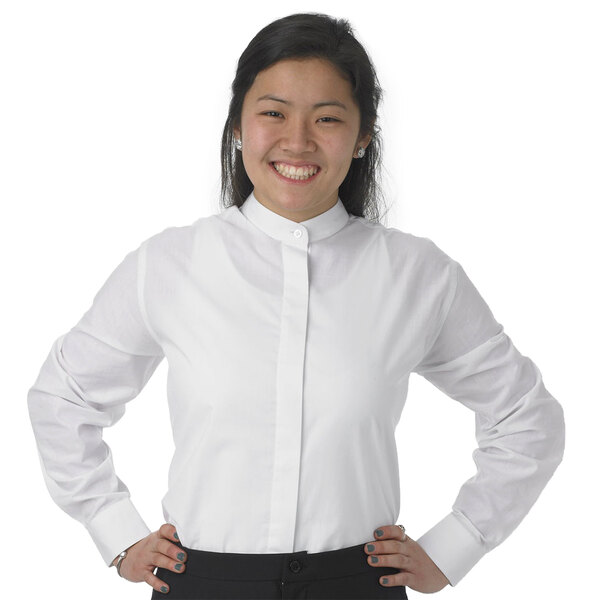 Henry Segal Women's Customizable White Long Sleeve Band Collar Dress Shirt  - 3XL