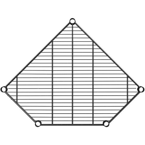 A black metal grid shelf for a corner.