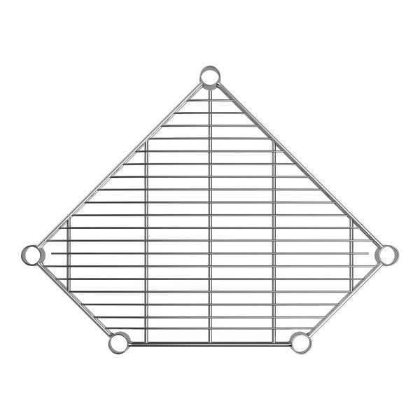 A chrome wire pentagon-shaped corner shelf with five circular mounting points.