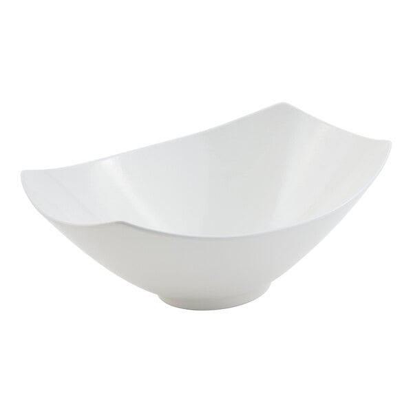 A white, rectangular bowl with gently curved sides and a smooth finish.