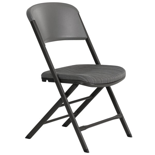 a folding chair with a grey seat