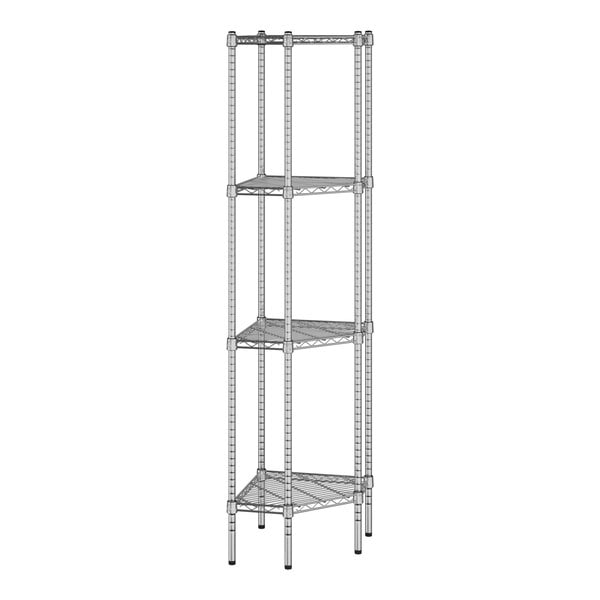 A Regency chrome wire pentagon corner shelving unit with four shelves.