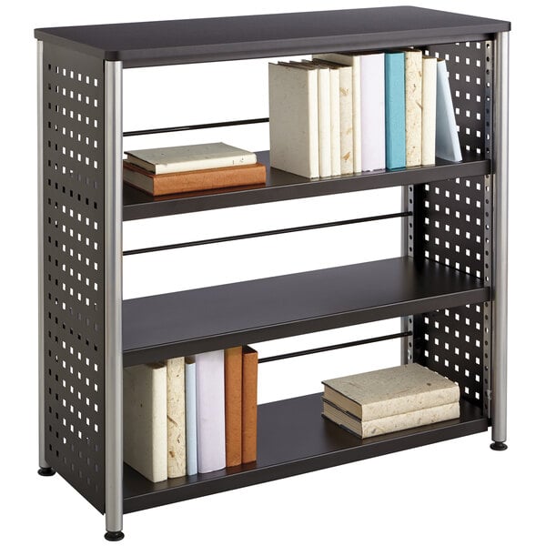 Safco 1602bl Scoot 3 Shelf Black Perforated Steel Bookcase 36 X