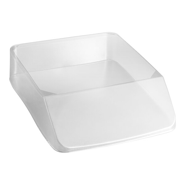 A clear plastic container with a slide lid.