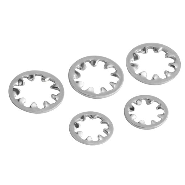 A set of 26 silver circular Sunkist lock washers.