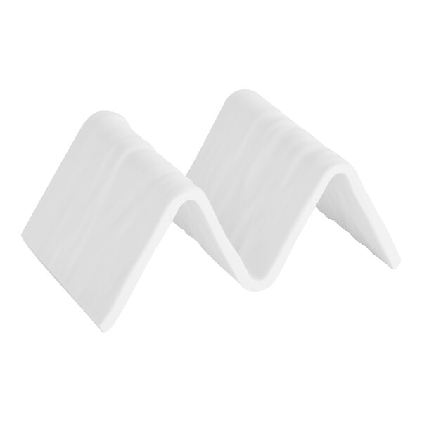 A white faux-slate melamine taco holder with one or two compartments.