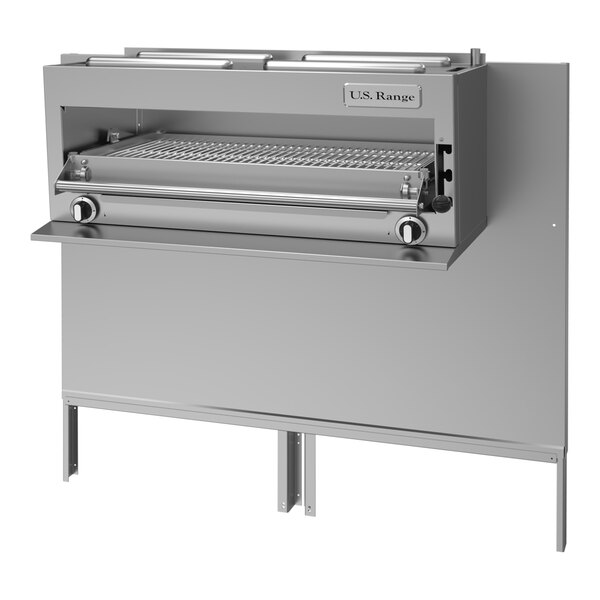 A stainless steel natural gas range-mount infra-red salamander broiler designed for commercial kitchens.