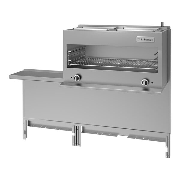 A stainless steel natural gas range-mount infra-red cheese melter designed for commercial kitchens.