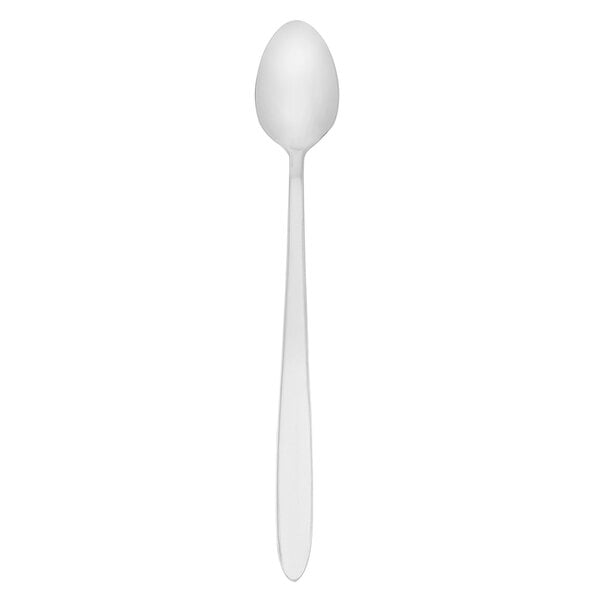 A Walco stainless steel iced tea spoon with a black handle on a white background.