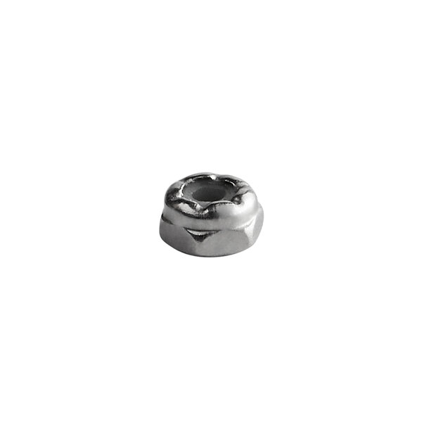 A Sunkist Nylock nut with a hole in the center.