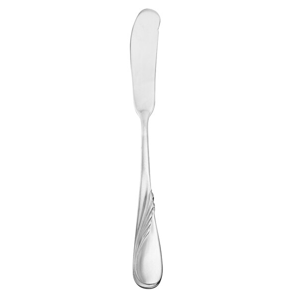 A silver Walco Goddess butter spreader with a black handle.