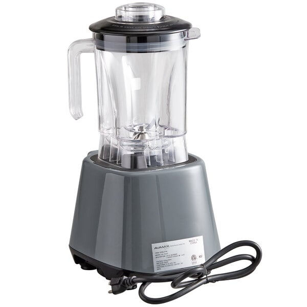 An AvaMix commercial blender with a clear Tritan container and toggle control.