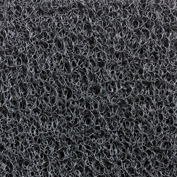 A close-up of a grey unbacked scraper mat with a black vinyl-coil pattern.