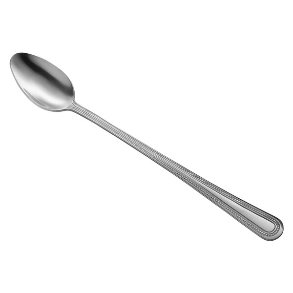 A Libbey stainless steel iced tea spoon with a silver handle and spoon.