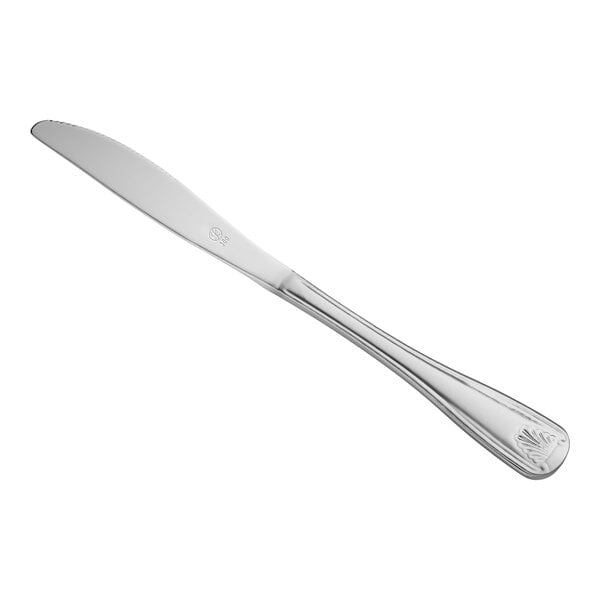 A Libbey Brandware stainless steel dinner knife with a long handle.