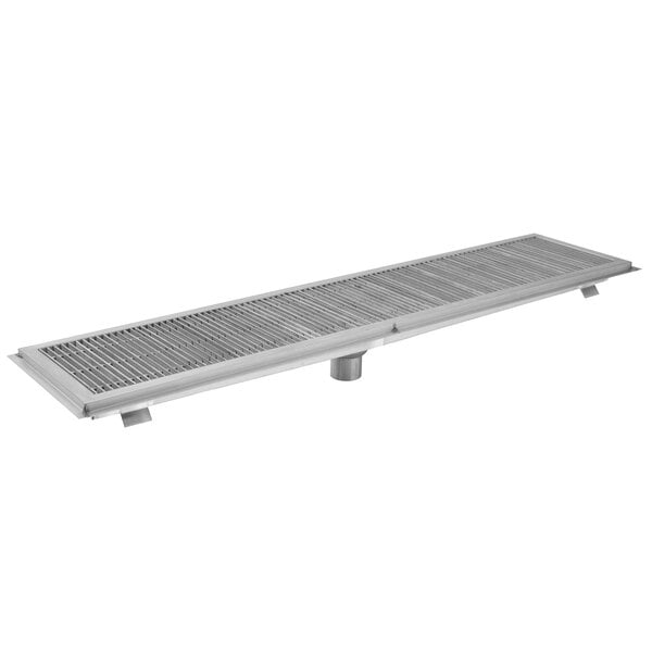 An Eagle Group stainless steel floor trough with a metal grate.