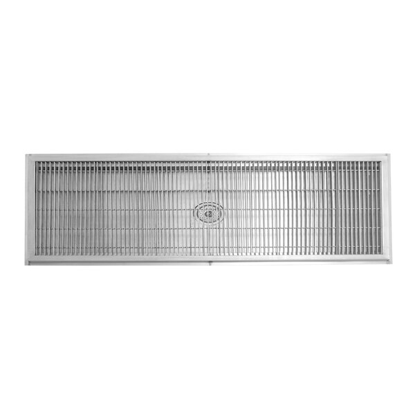 A rectangular stainless steel grate with a metal grid on it.