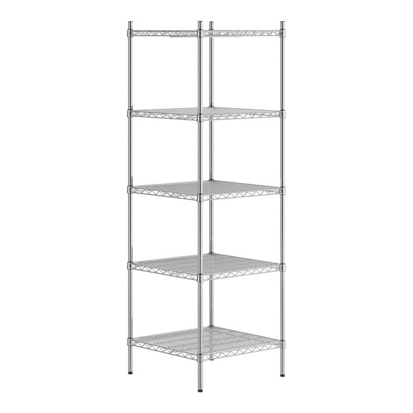 A Regency stainless steel wire shelving unit with five shelves.