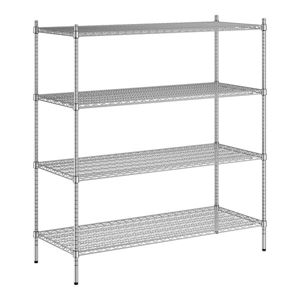 A Regency stainless steel wire shelving unit with four shelves.