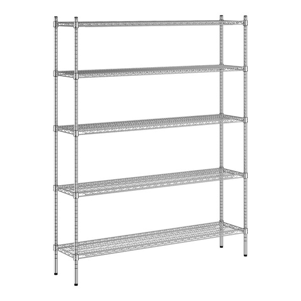 A wireframe of a Regency stainless steel wire shelving unit with four shelves.