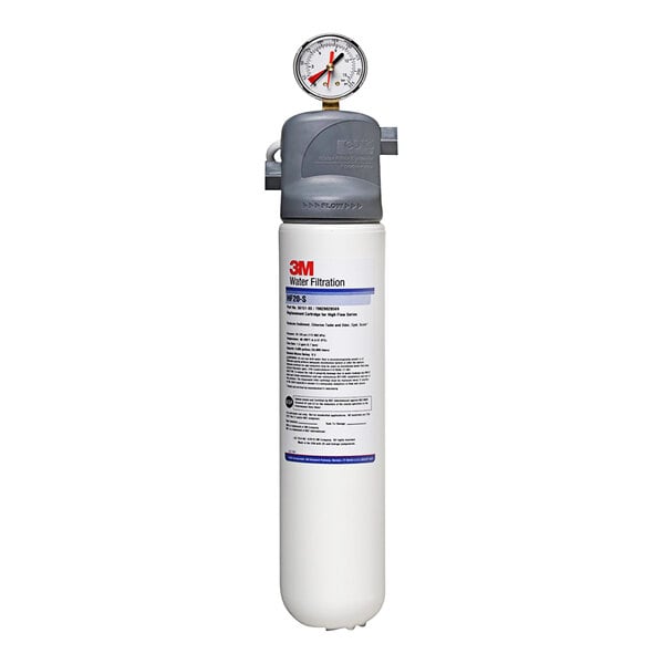 A white 3M water filtration system with a gauge on top.