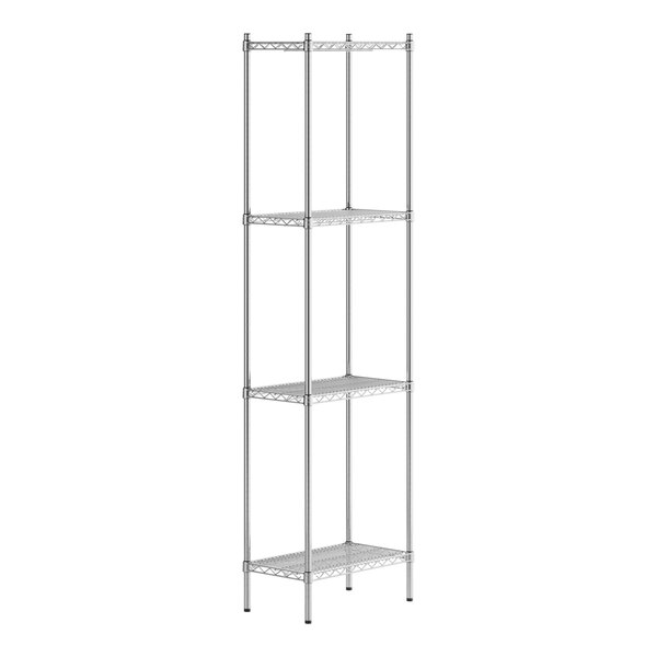 A Regency stainless steel wire shelving unit with four shelves.