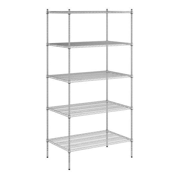 A Regency chrome wire shelving unit with five shelves.