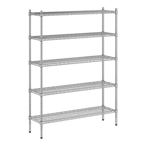 A Regency stainless steel wire shelving unit with four shelves.