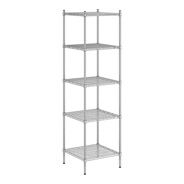 A Regency stainless steel wire shelving unit with four shelves.