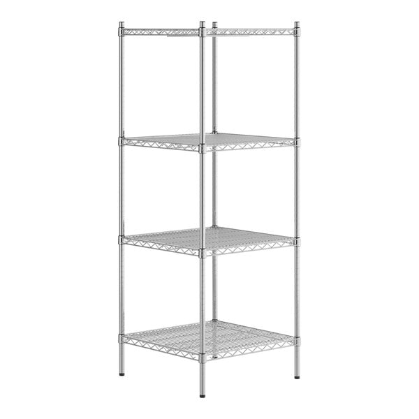 A Regency stainless steel wire shelving unit with four shelves.