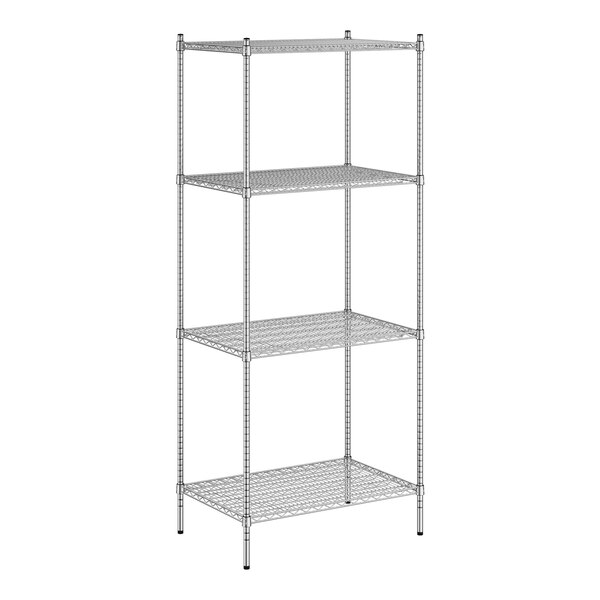 A Regency stainless steel wire shelving unit with four shelves.