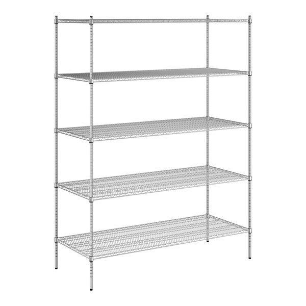 A Regency chrome wire shelving unit with five shelves.