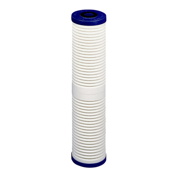 A white and blue 3M water filter cartridge with a blue cap.