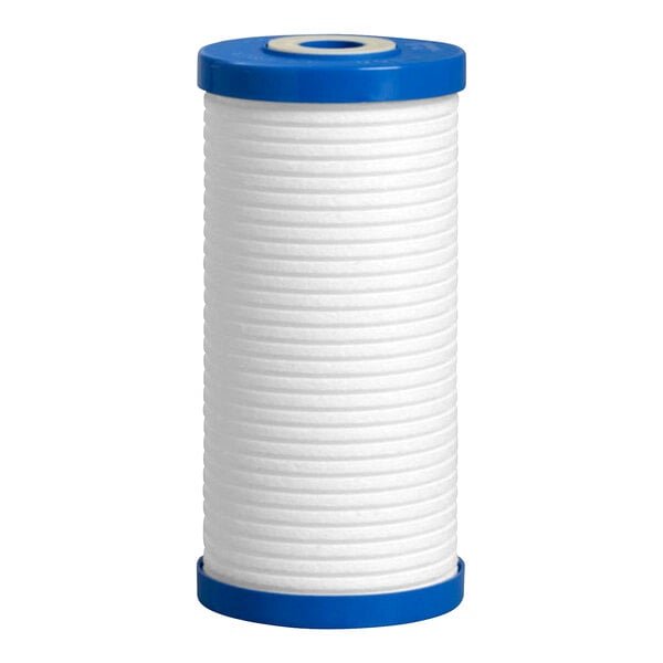 A white cylinder with a blue top, the 3M Aqua-Pure Replacement Water Filter cartridge.