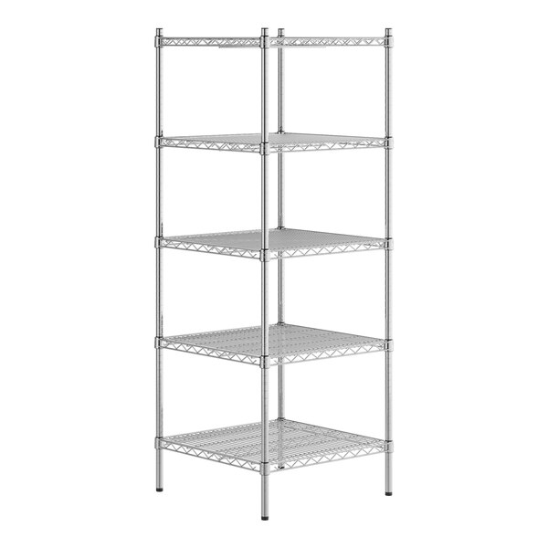 A Regency stainless steel wire shelving unit with shelves.