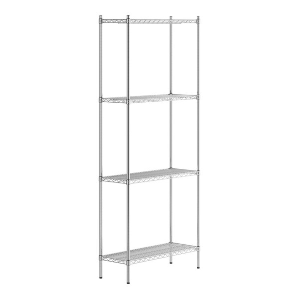 A Regency stainless steel wire shelving unit with four shelves.