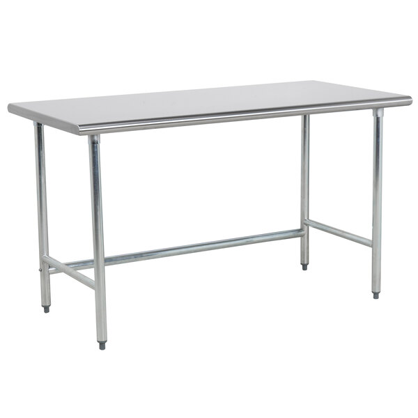 A white rectangular stainless steel work table with metal legs.