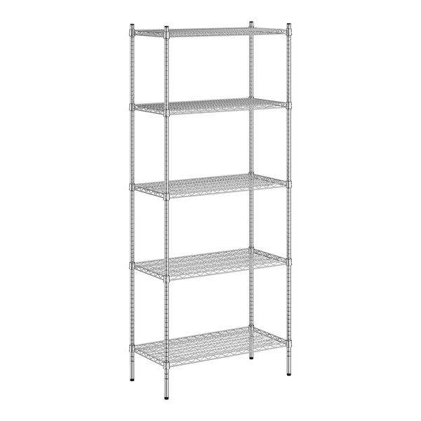 A wireframe of a Regency stainless steel shelf kit with four shelves.