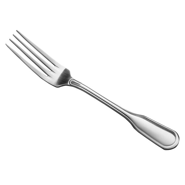 A Libbey stainless steel dinner fork with a silver handle.