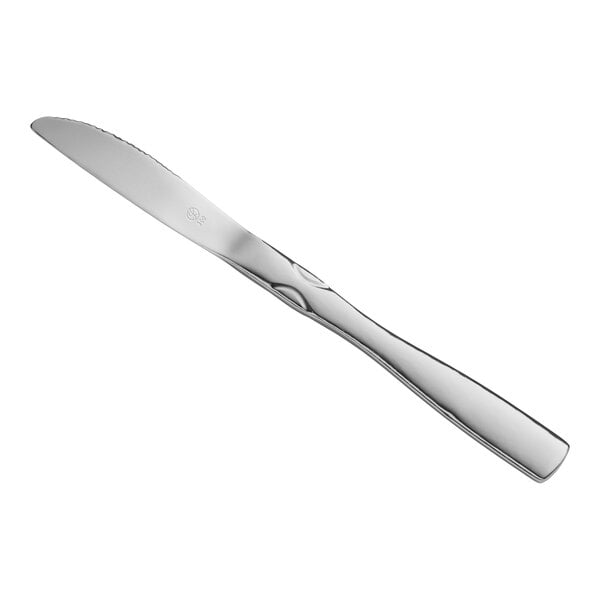 A close-up of a Libbey Salem stainless steel knife with a silver handle.