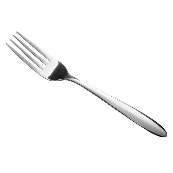 A close-up of a Libbey stainless steel dinner fork with a silver handle.