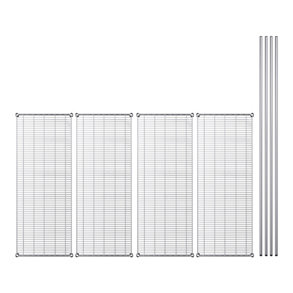 A row of metal grids with metal rods on top.
