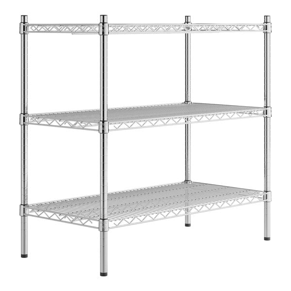 A Regency stainless steel wire shelving unit with three shelves.