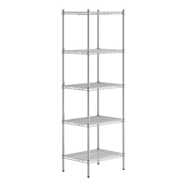 A Regency stainless steel wire shelving unit with five shelves.