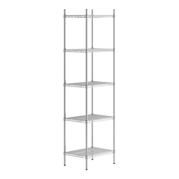 A Regency stainless steel wire shelving unit with five shelves.