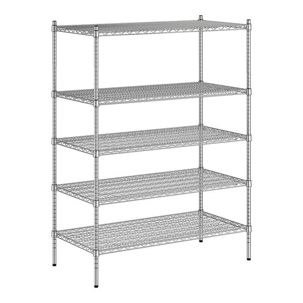 A wireframe of a Regency stainless steel wire shelving unit with 4 shelves.