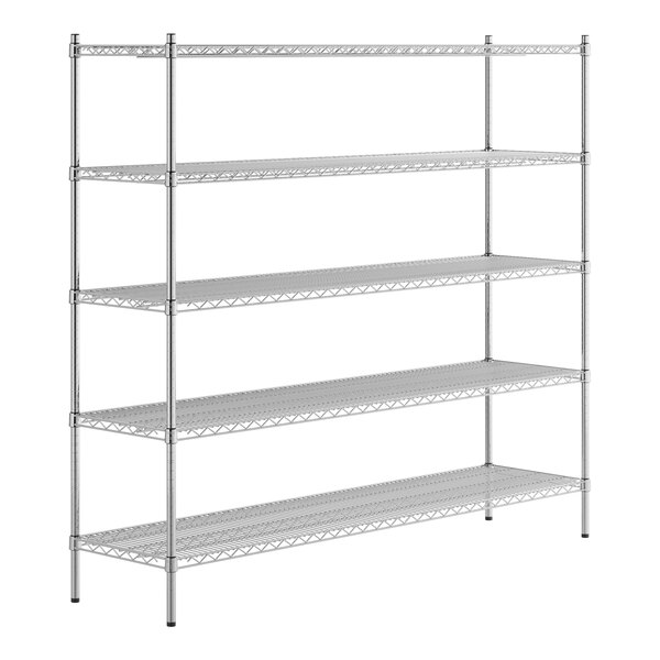 A Regency stainless steel wire shelving unit with four shelves.